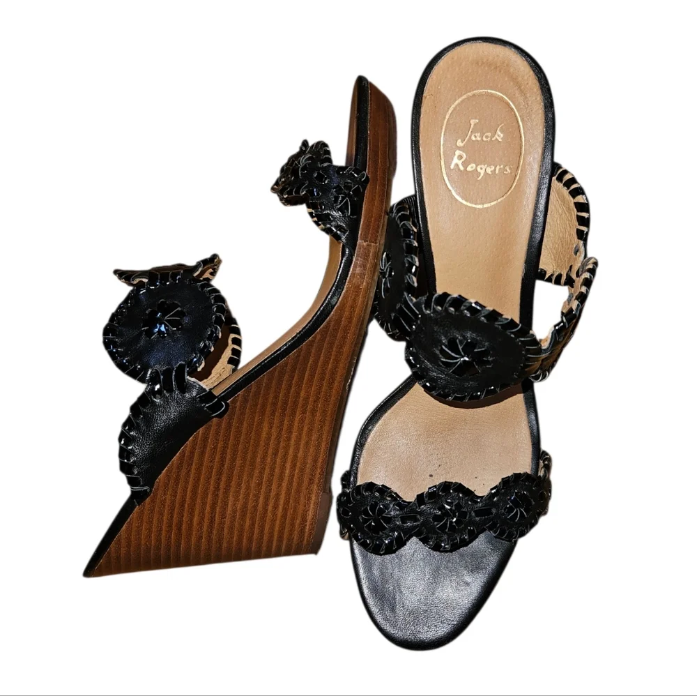 Jack Rogers Luccia Wedge Black Women's 10 - Picture 2 of 11